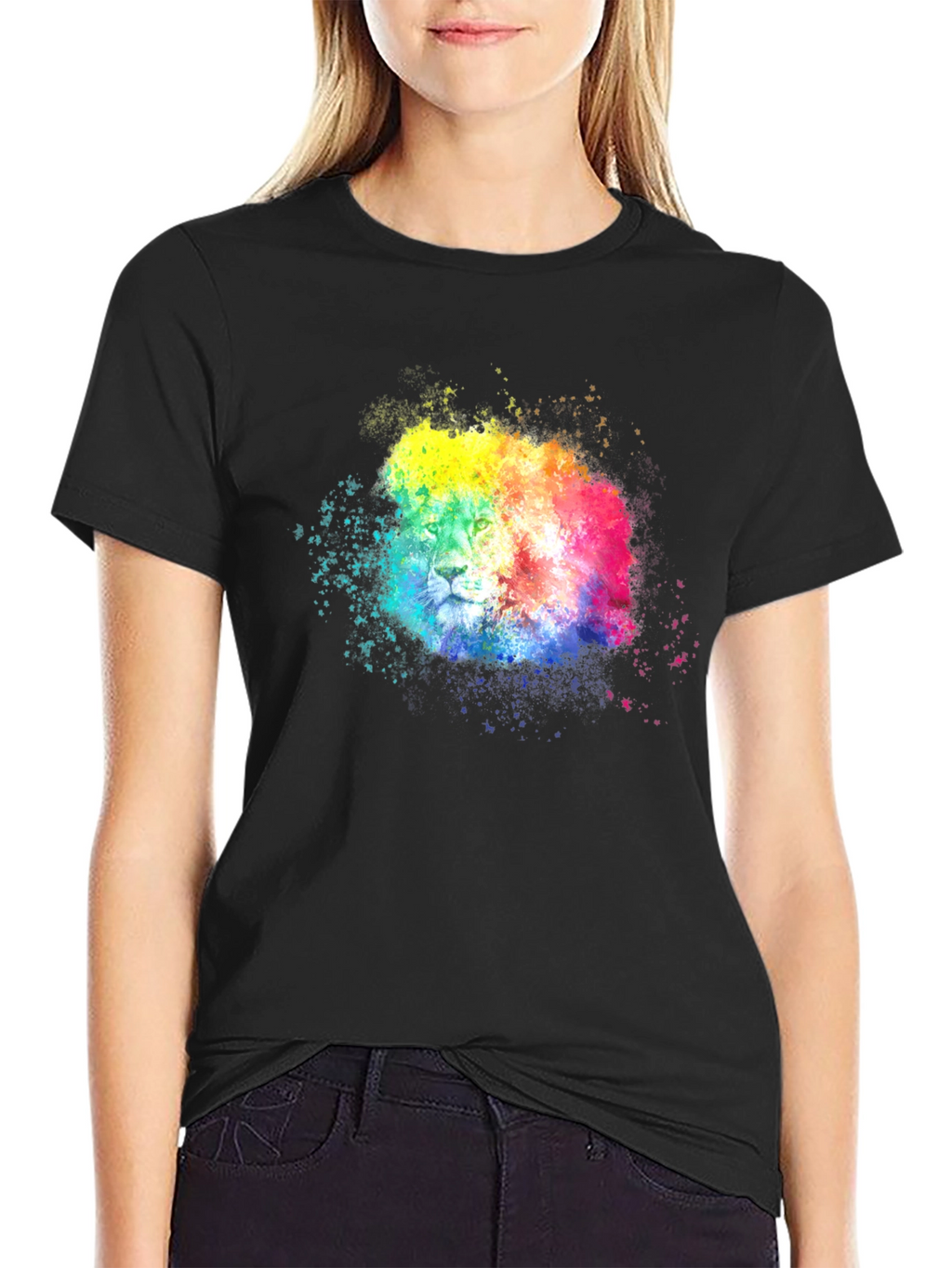 Rainbow Lion Splatter Graphic Tee - Black