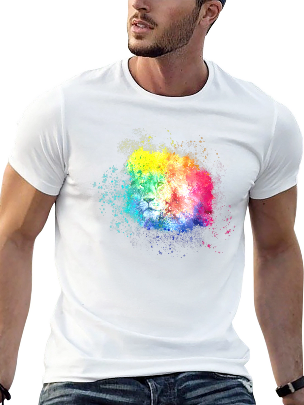 Rainbow Lion Splatter Graphic Tee - Black