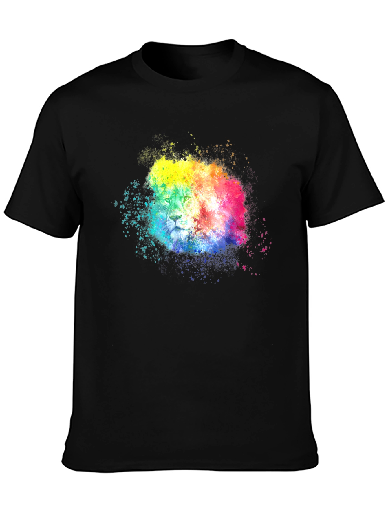 Rainbow Lion Splatter Graphic Tee - Black