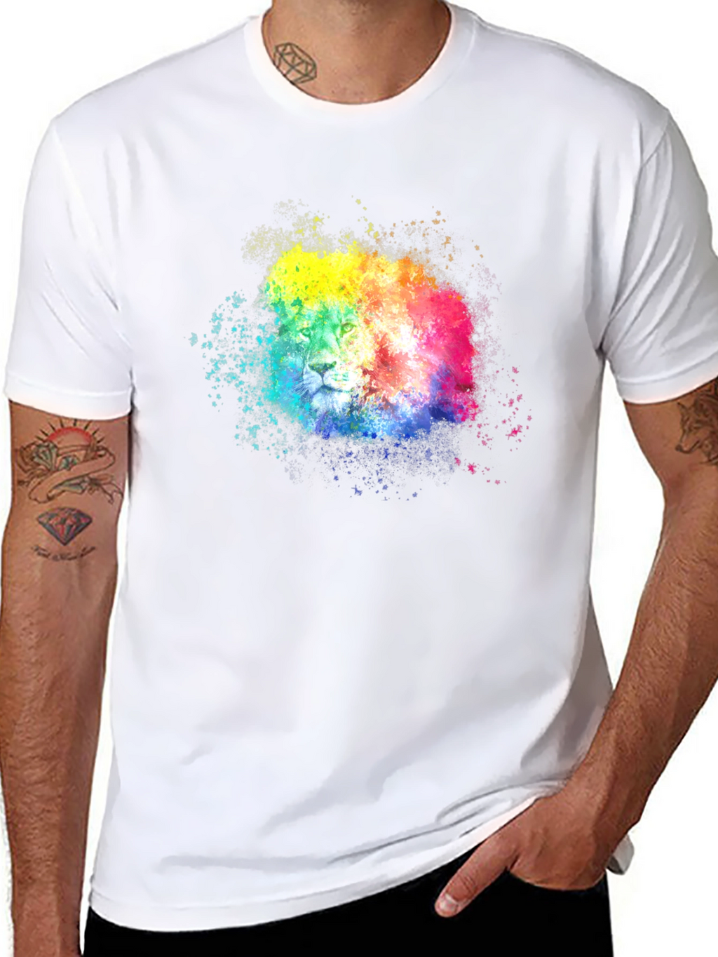 Rainbow Lion Splatter Graphic Tee - Black