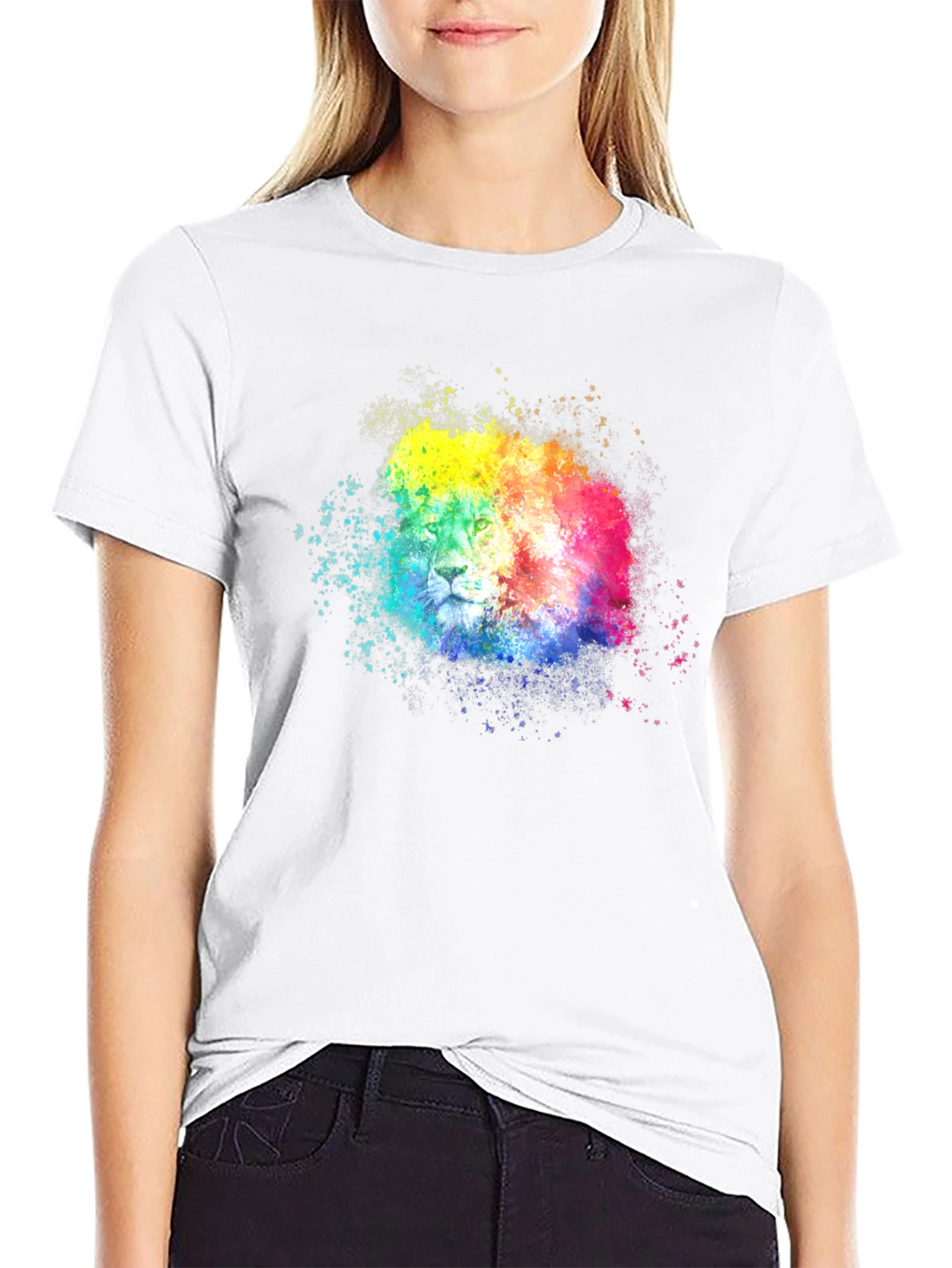 Rainbow Lion Splatter Graphic Tee - Black
