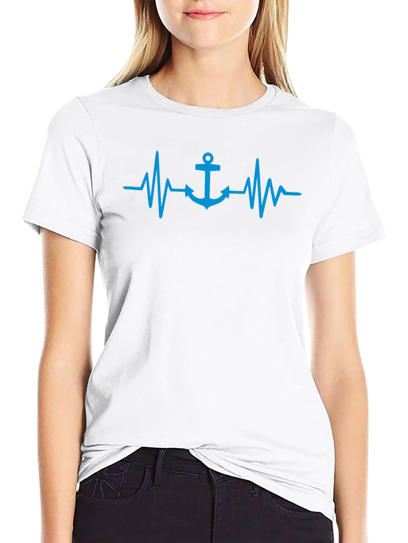 Anchor Heartbeat Graphic Tee - Nautical Style