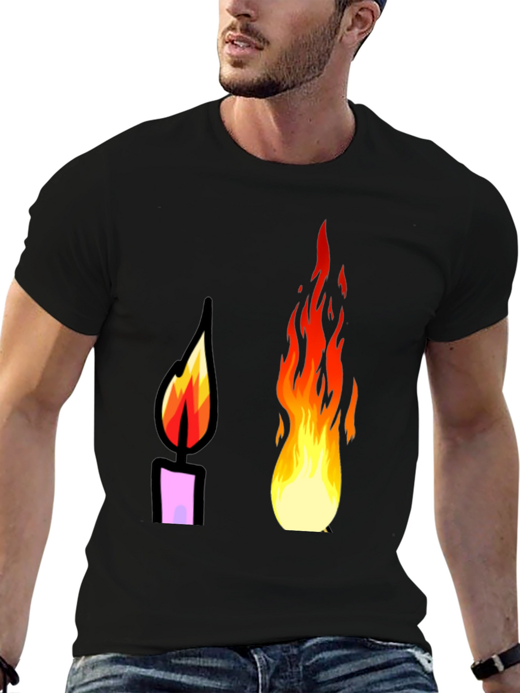 Flame Graphic Tee - Black Cotton T-Shirt