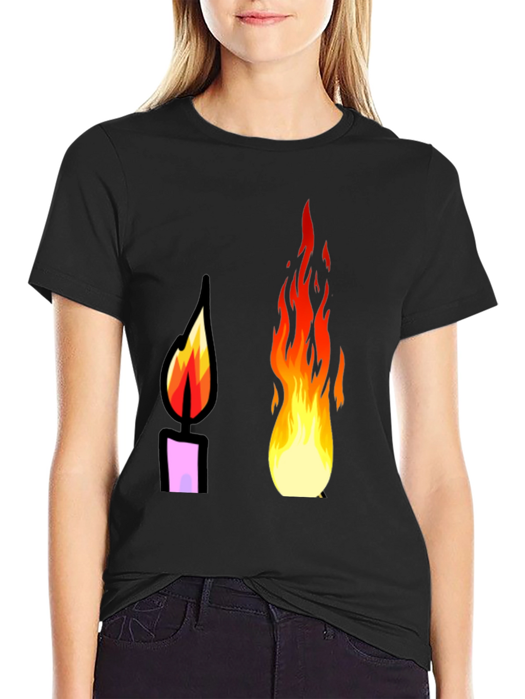 Flame Graphic Tee - Black Cotton T-Shirt