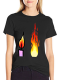 Flame Graphic Tee - Black Cotton T-Shirt