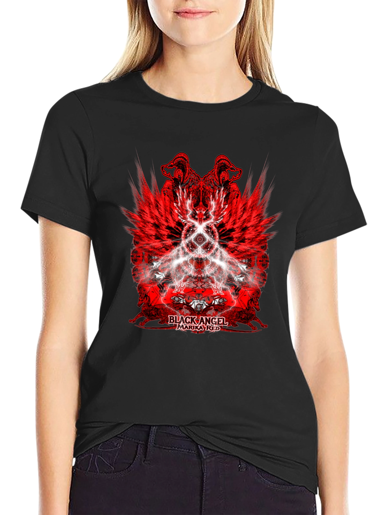 Black Angel Marika Red Graphic T-Shirt