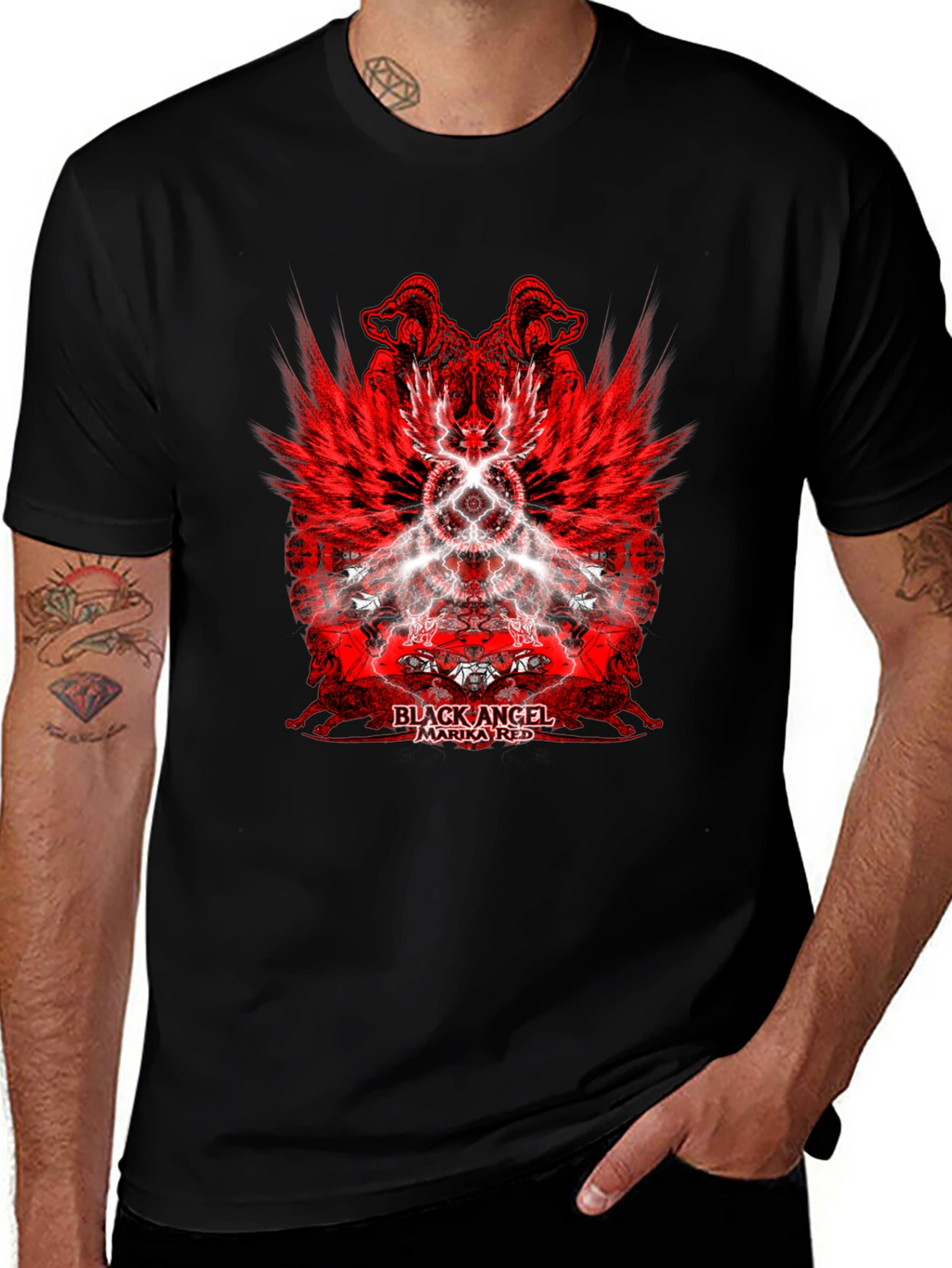 Black Angel Marika Red Graphic T-Shirt
