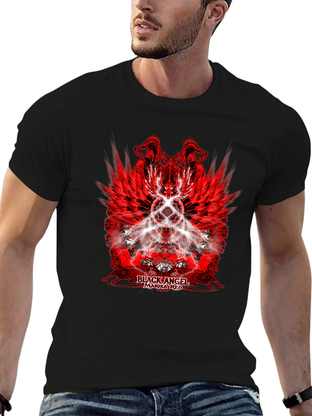 Black Angel Marika Red Graphic T-Shirt