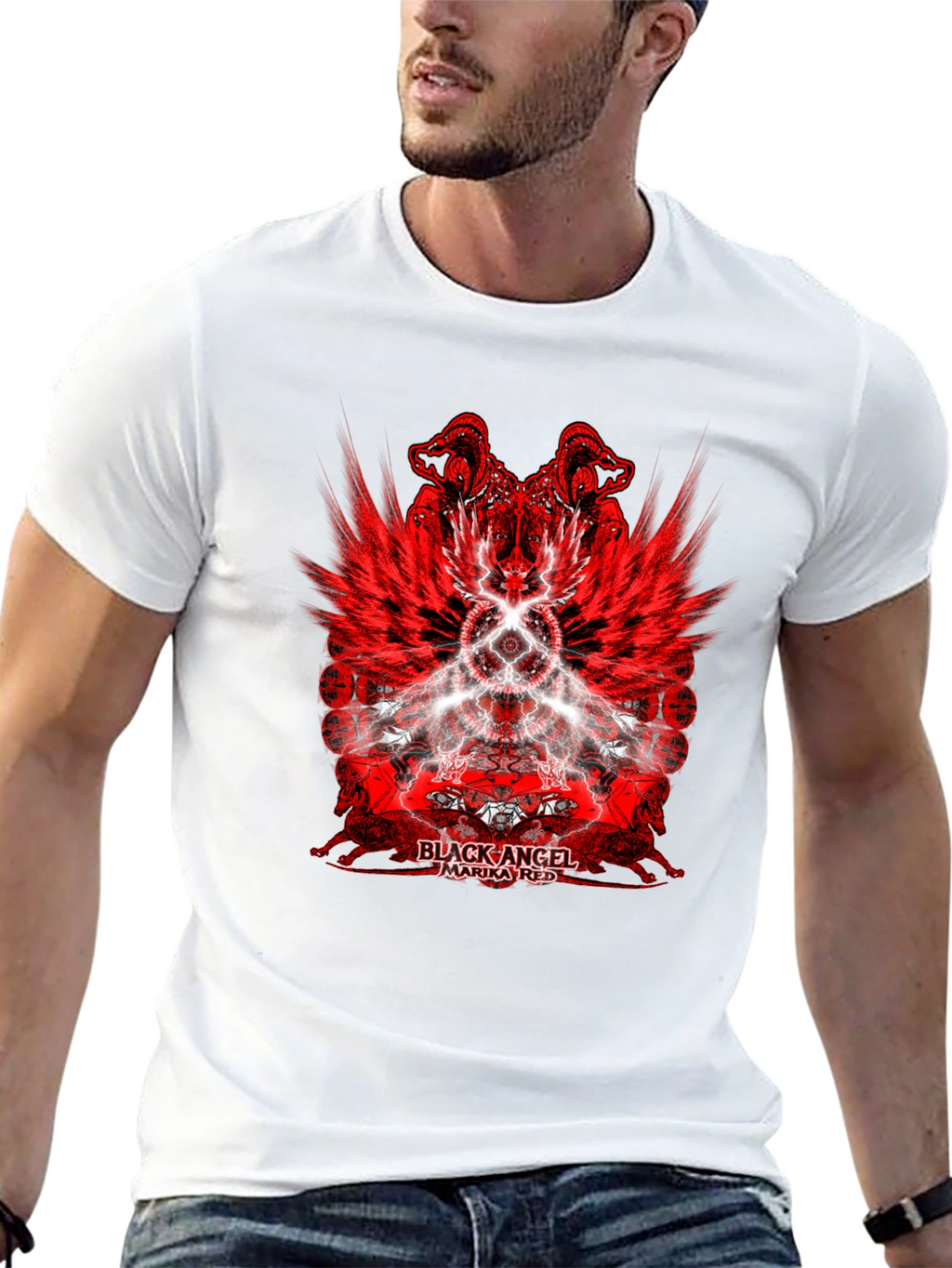 Black Angel Marika Red Graphic T-Shirt