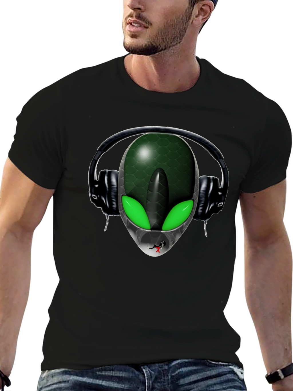 Alien DJ Black T-Shirt - Extraterrestrial Style