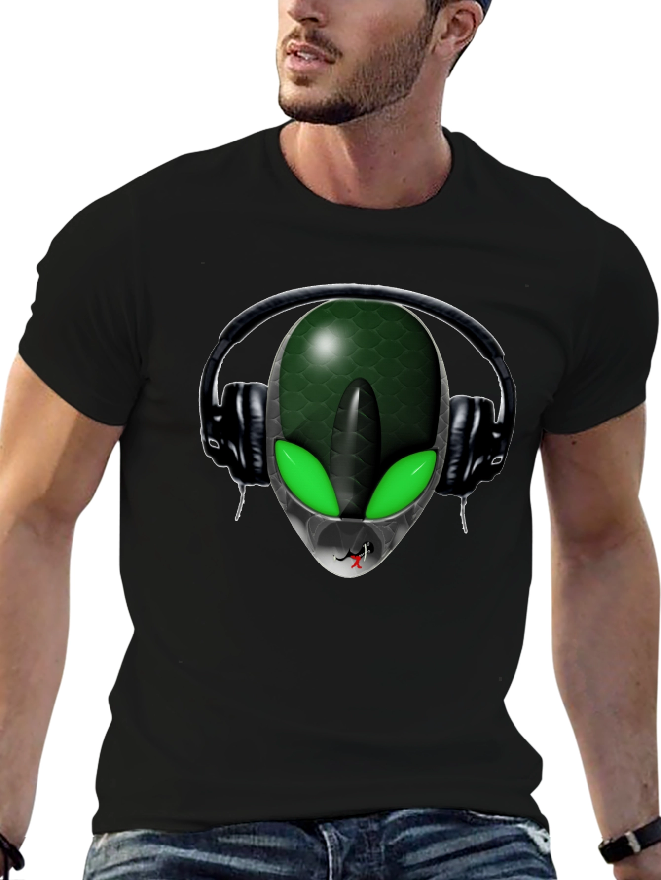 Alien DJ Black T-Shirt - Extraterrestrial Style