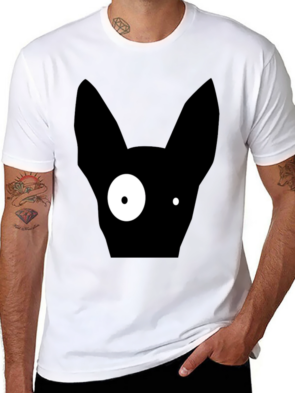 Abstract One-Eyed Cat Graphic T-Shirt
