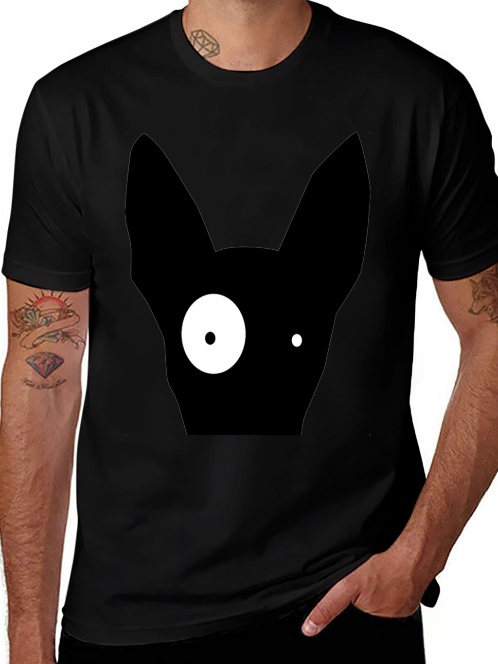 Abstract One-Eyed Cat Graphic T-Shirt