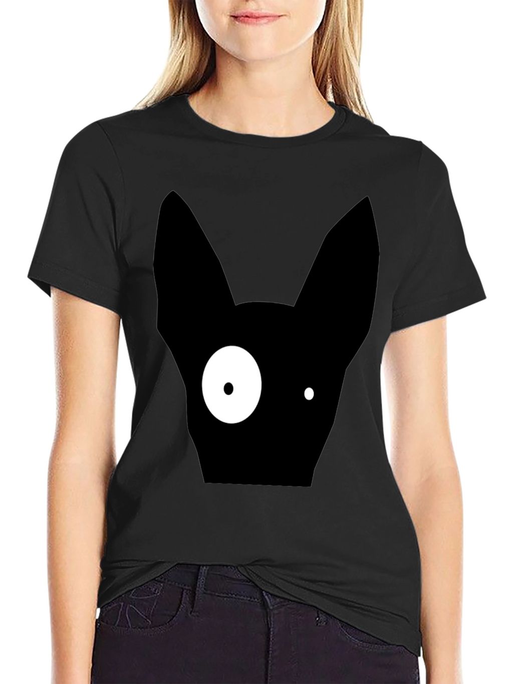 Abstract One-Eyed Cat Graphic T-Shirt