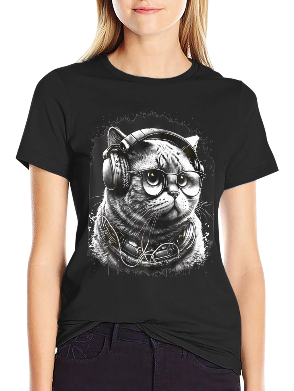 Cool Cat DJ Graphic Tee - Black T-Shirt