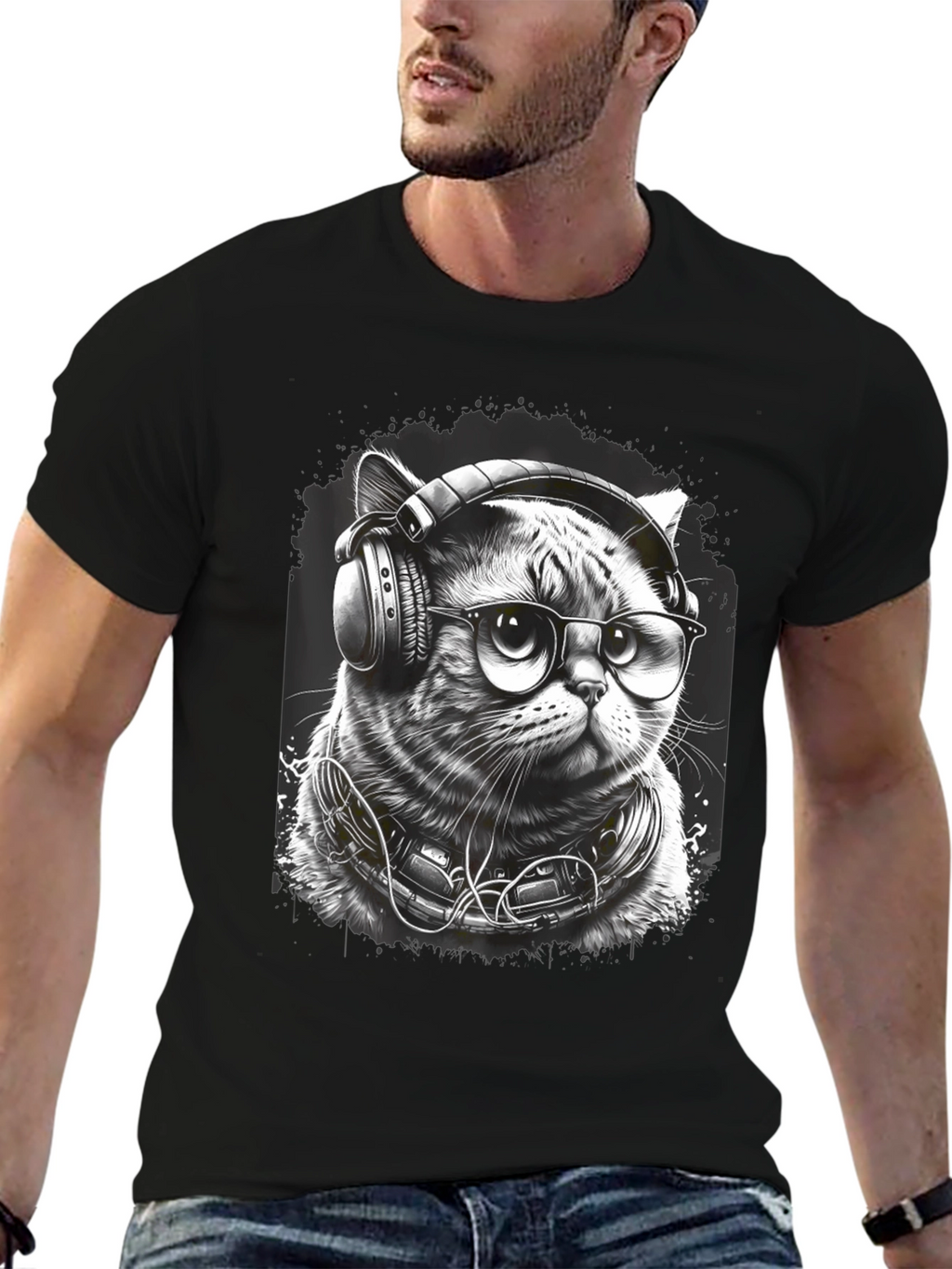 Cool Cat DJ Graphic Tee - Black T-Shirt