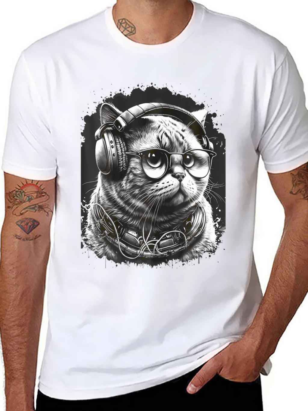 Cool Cat DJ Graphic Tee - Black T-Shirt
