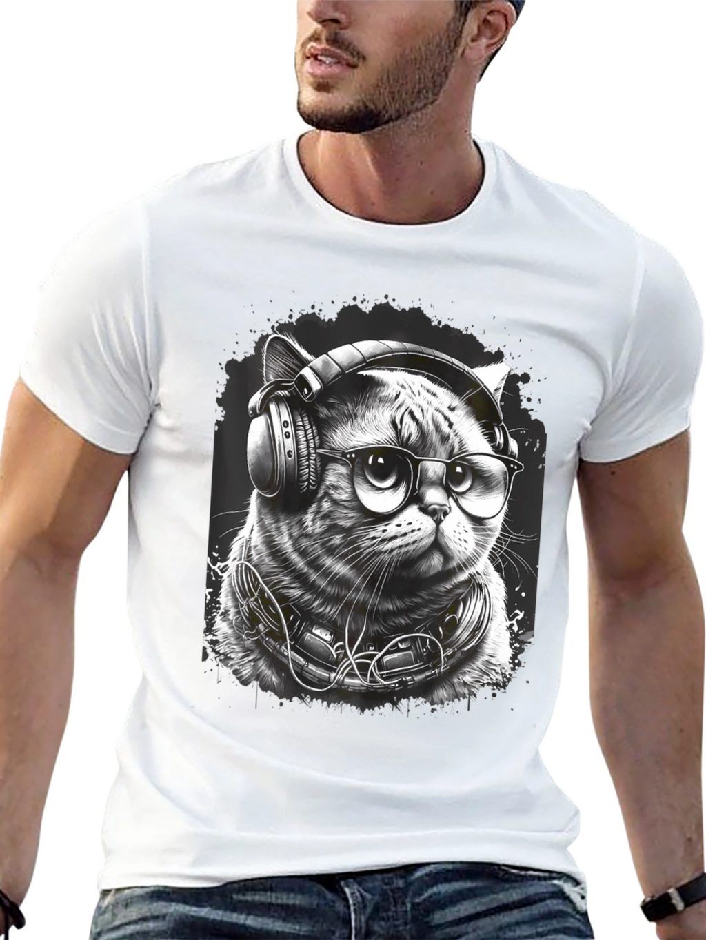 Cool Cat DJ Graphic Tee - Black T-Shirt