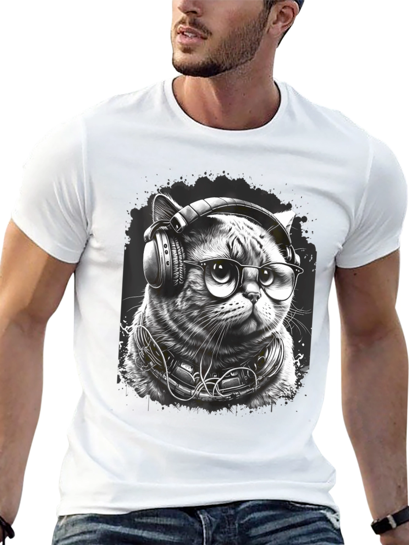 Cool Cat DJ Graphic Tee - Black T-Shirt