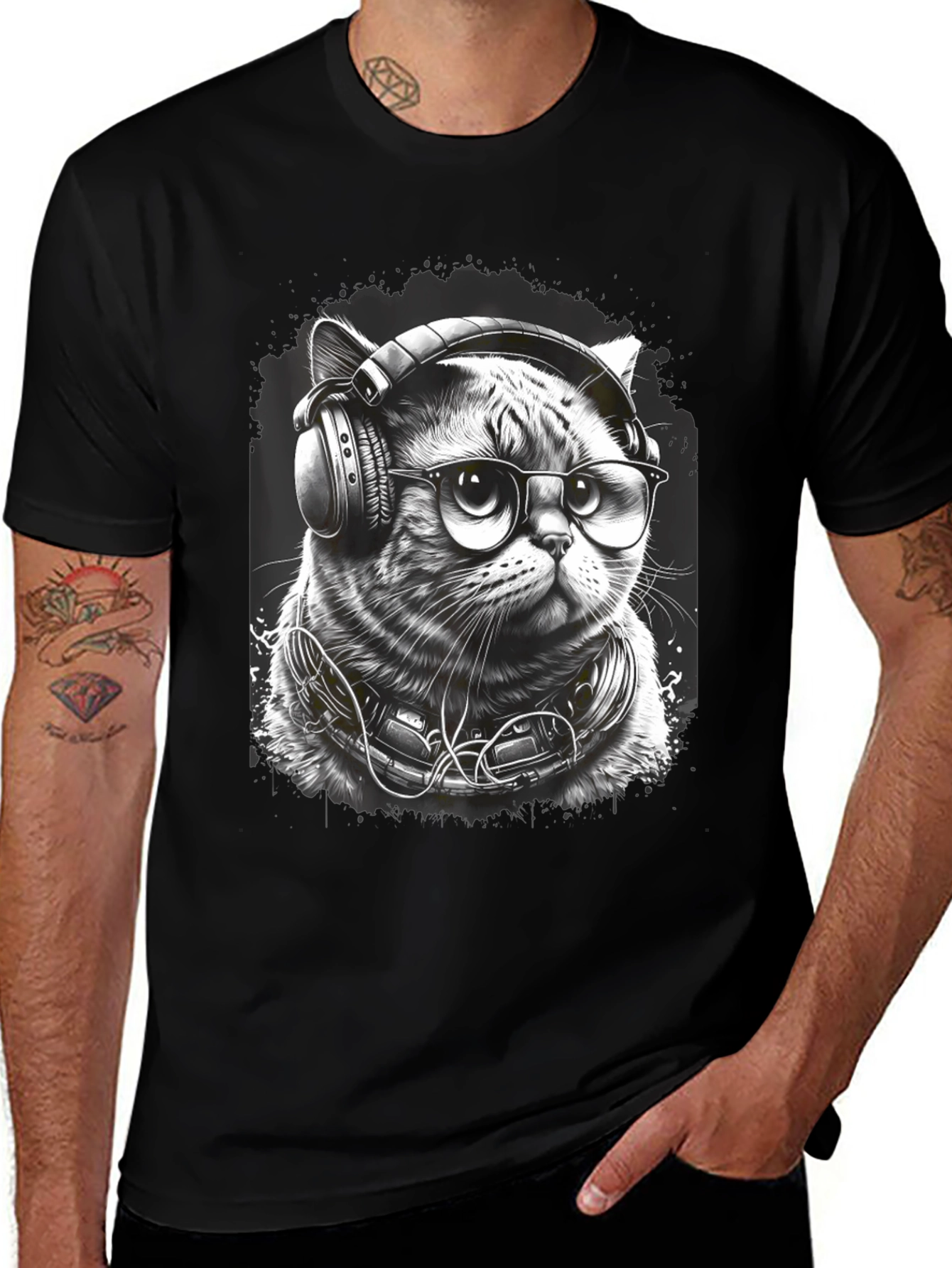 Cool Cat DJ Graphic Tee - Black T-Shirt