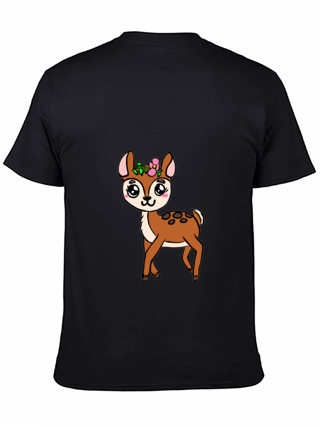 Cute Deer Graphic Tee - Black Cotton Blend Shirt