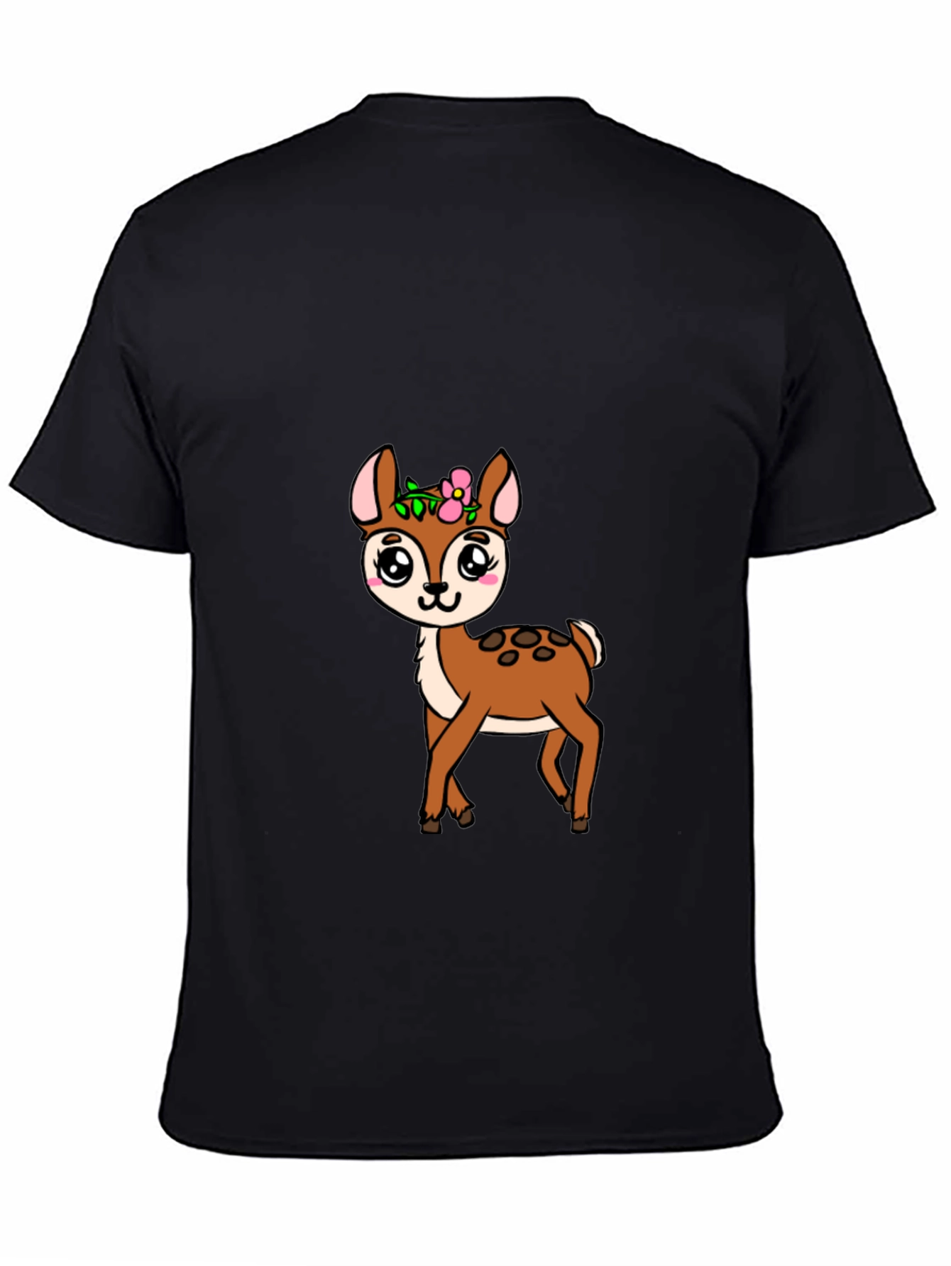 Cute Deer Graphic Tee - Black Cotton Blend Shirt