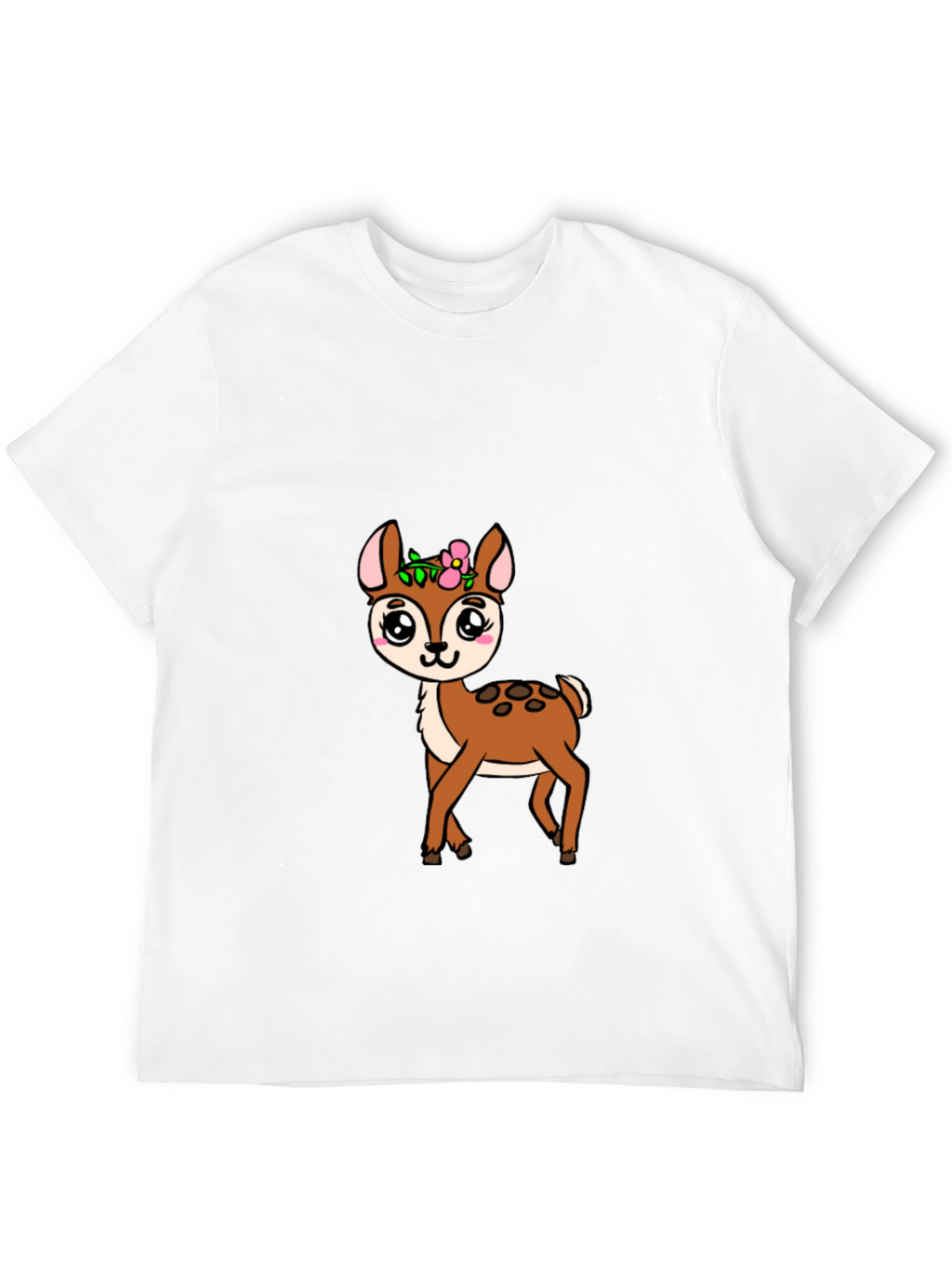 Cute Deer Graphic Tee - Black Cotton Blend Shirt