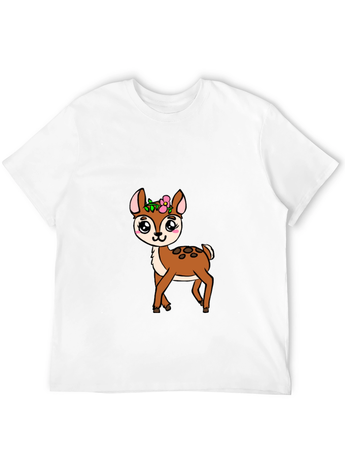 Cute Deer Graphic Tee - Black Cotton Blend Shirt