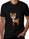 Cute Deer Graphic Tee - Black Cotton Blend Shirt
