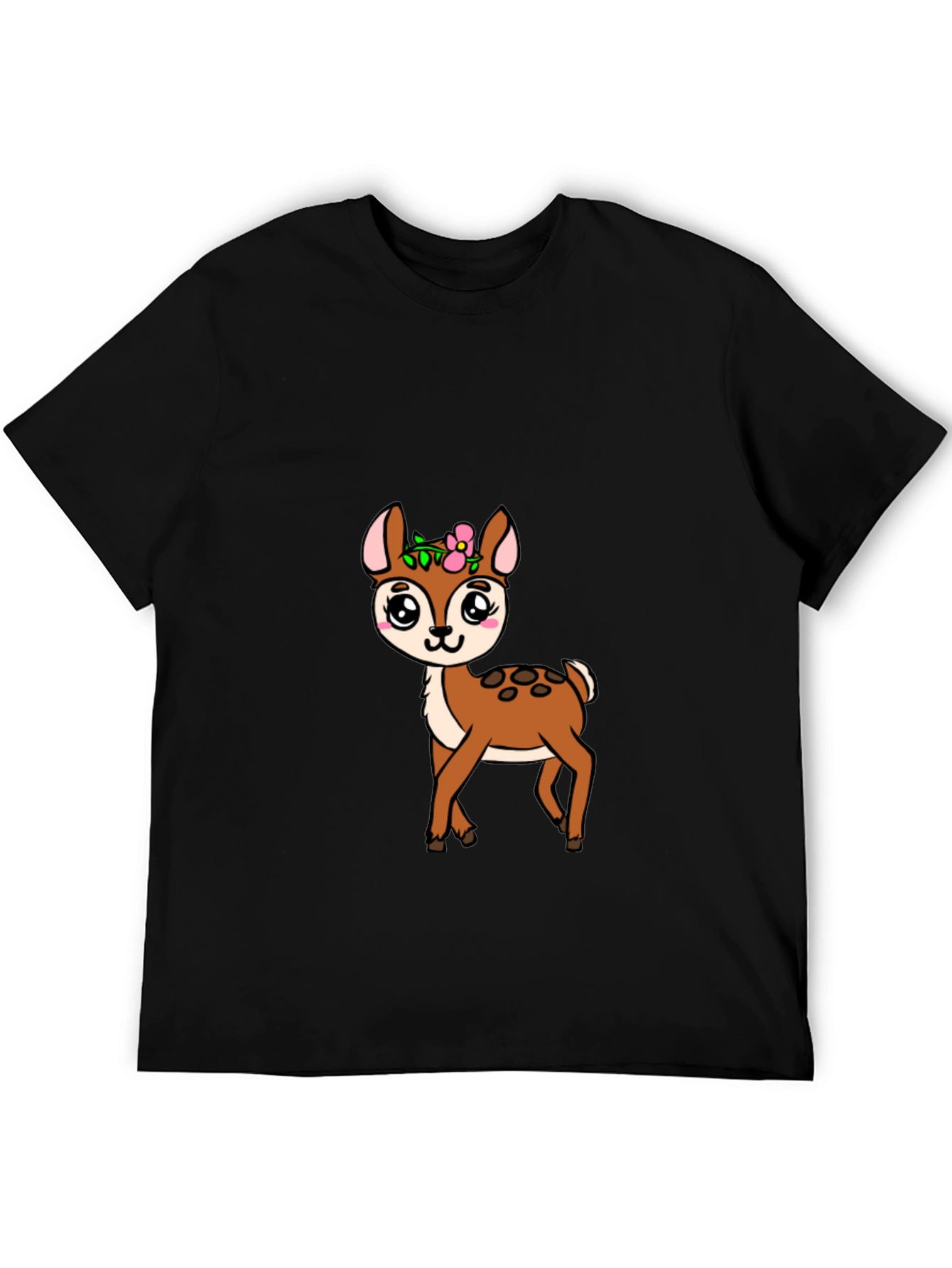 Cute Deer Graphic Tee - Black Cotton Blend Shirt
