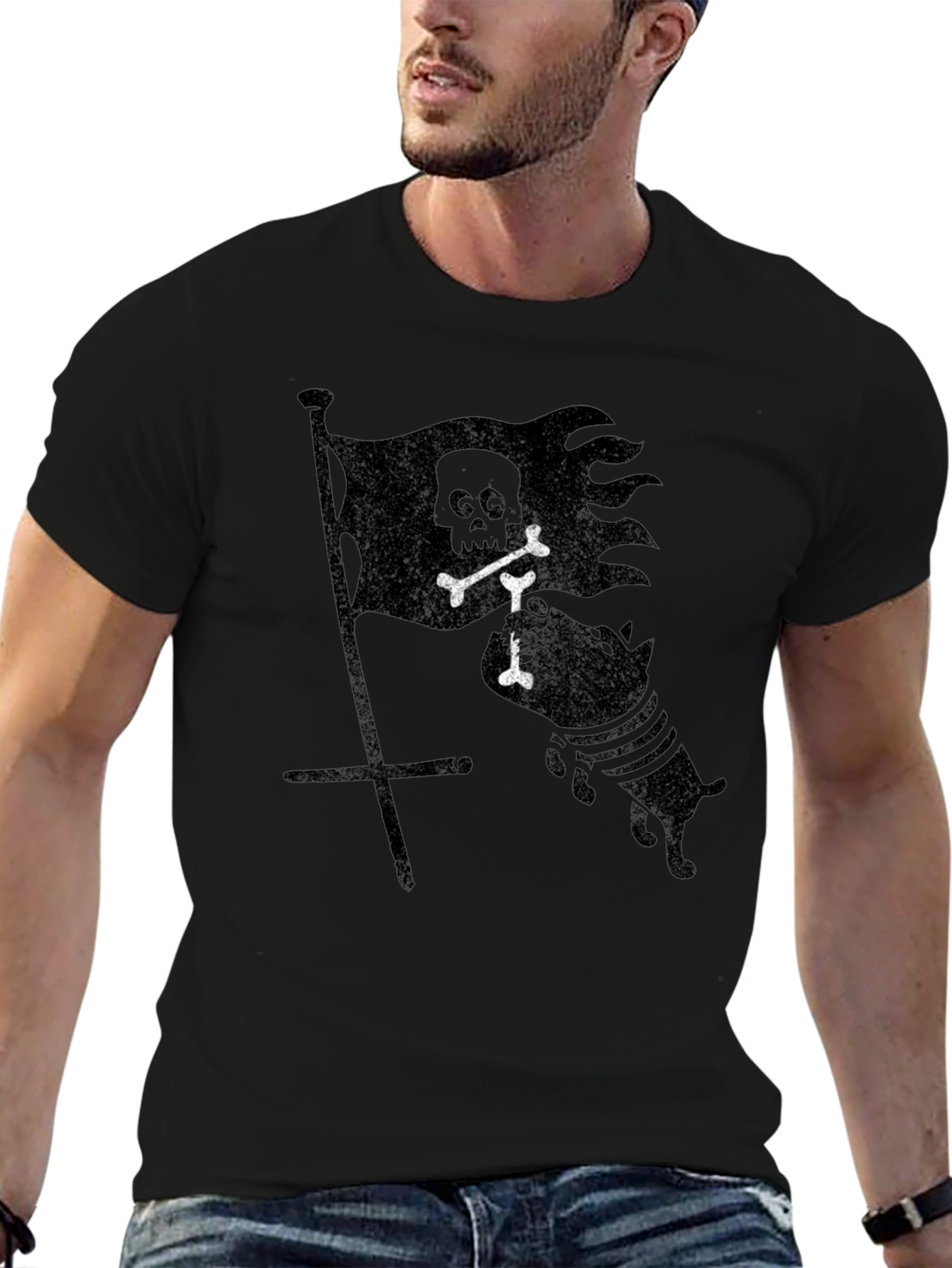 Pirate Flag Skull & Bones Mens Black T-Shirt