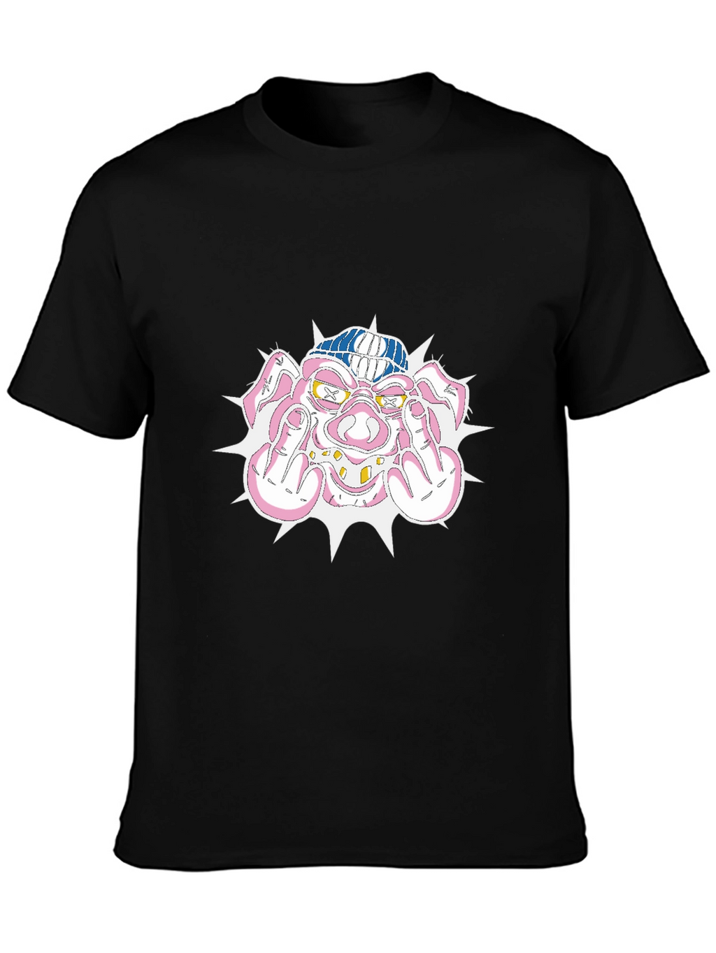 Pig Middle Finger Graphic Black T-Shirt