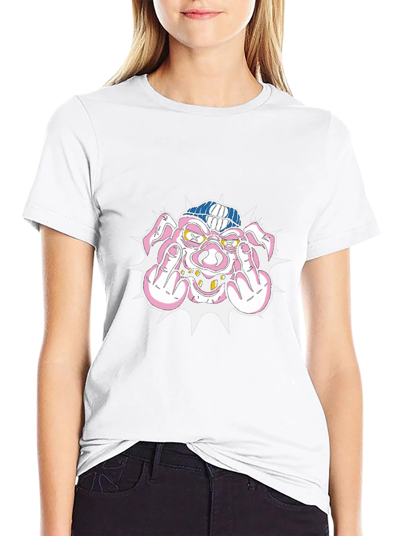 Pig Middle Finger Graphic Black T-Shirt