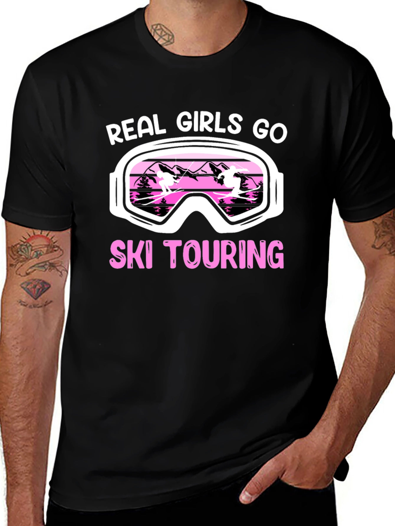 Real Girls Ski Touring Black Graphic T-Shirt
