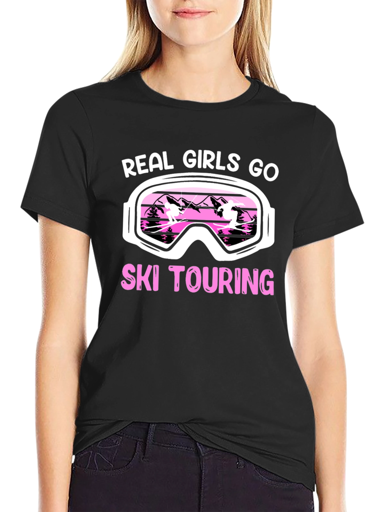 Real Girls Ski Touring Black Graphic T-Shirt