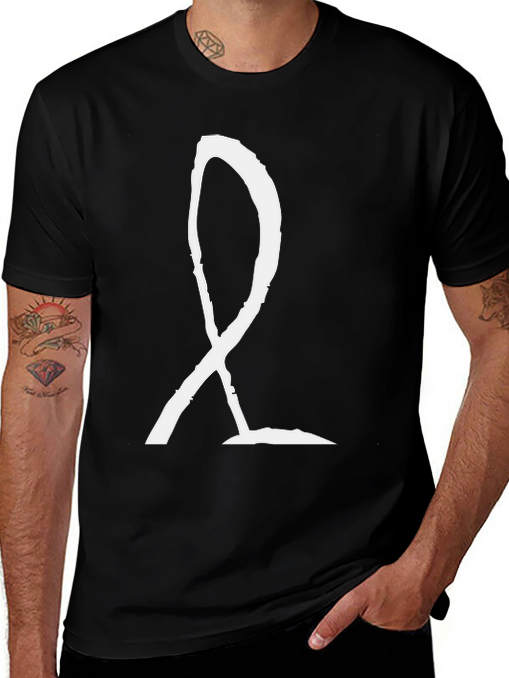 Black T-Shirt with White Symbol Graphic