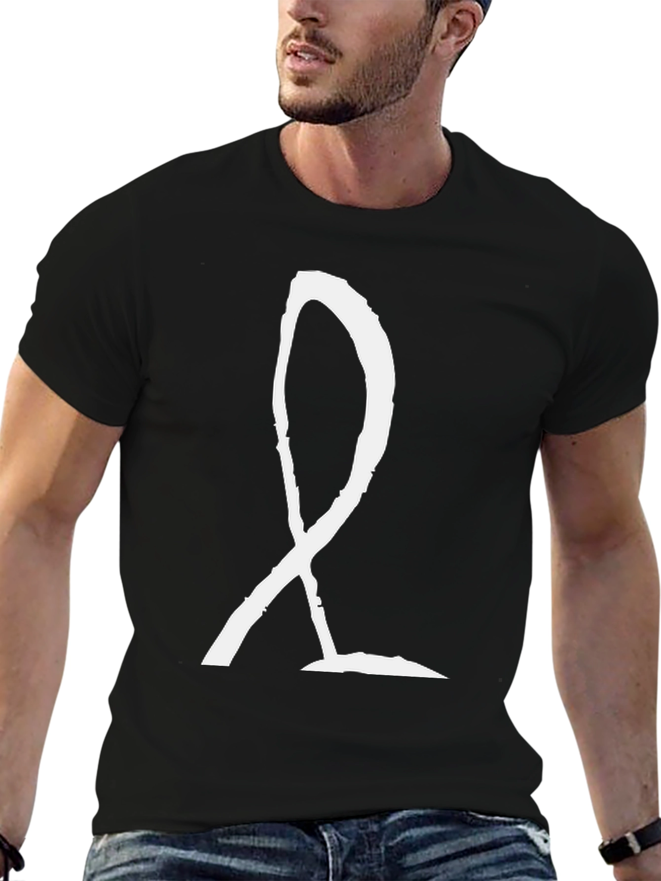 Black T-Shirt with White Symbol Graphic