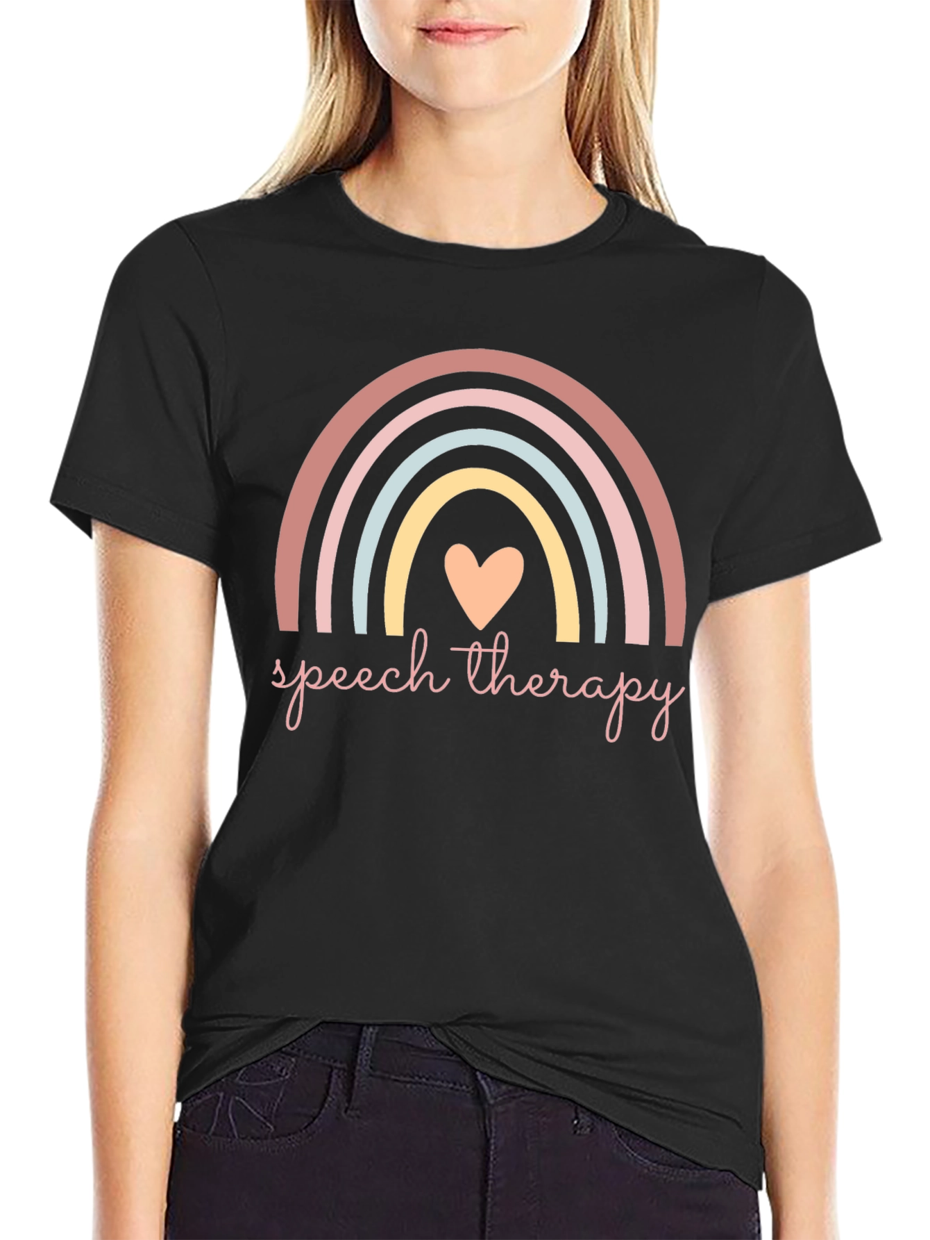 Speech Therapy Rainbow Heart Graphic Tee