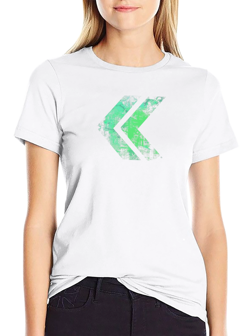 Distressed Green Chevron Graphic Black T-Shirt