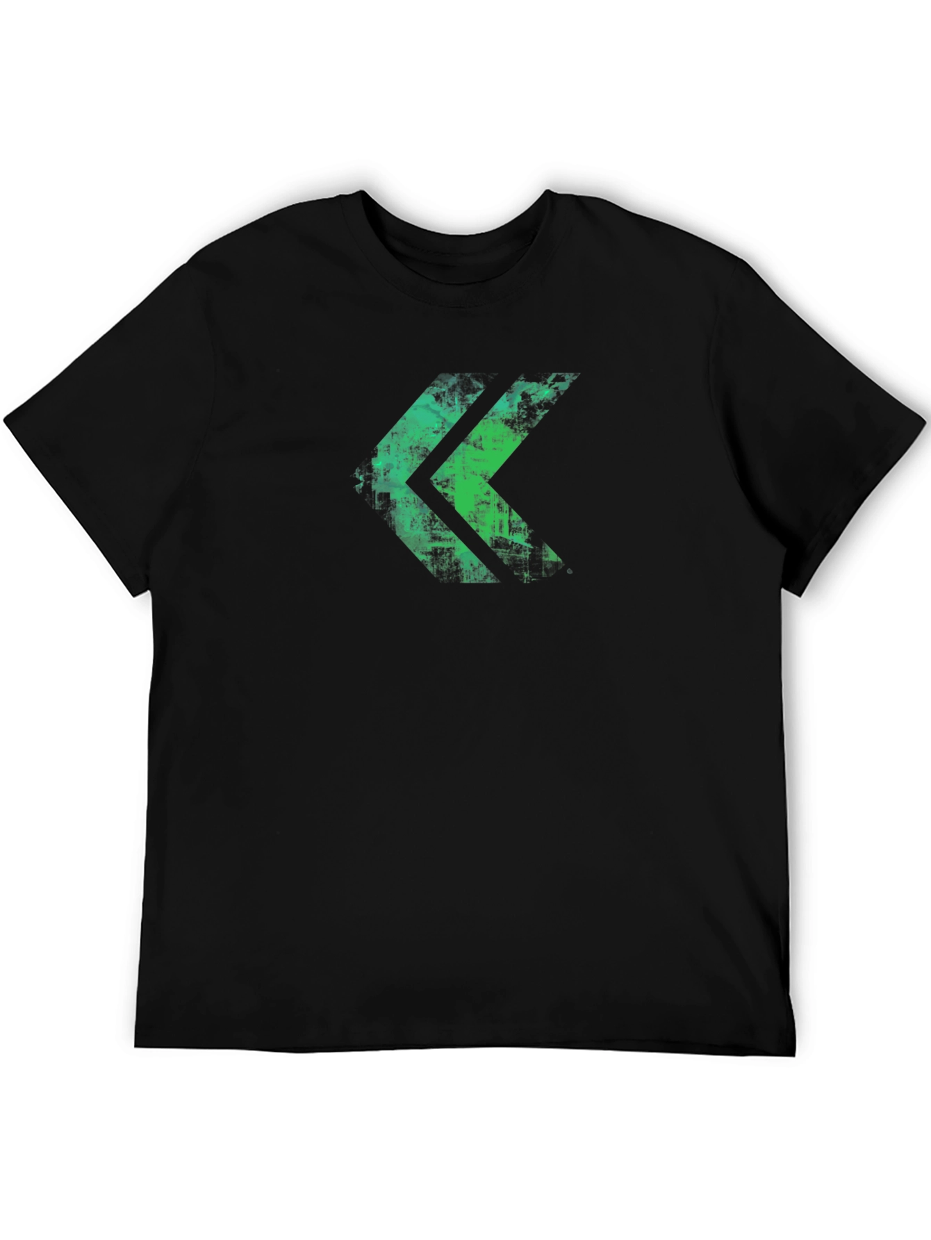 Distressed Green Chevron Graphic Black T-Shirt