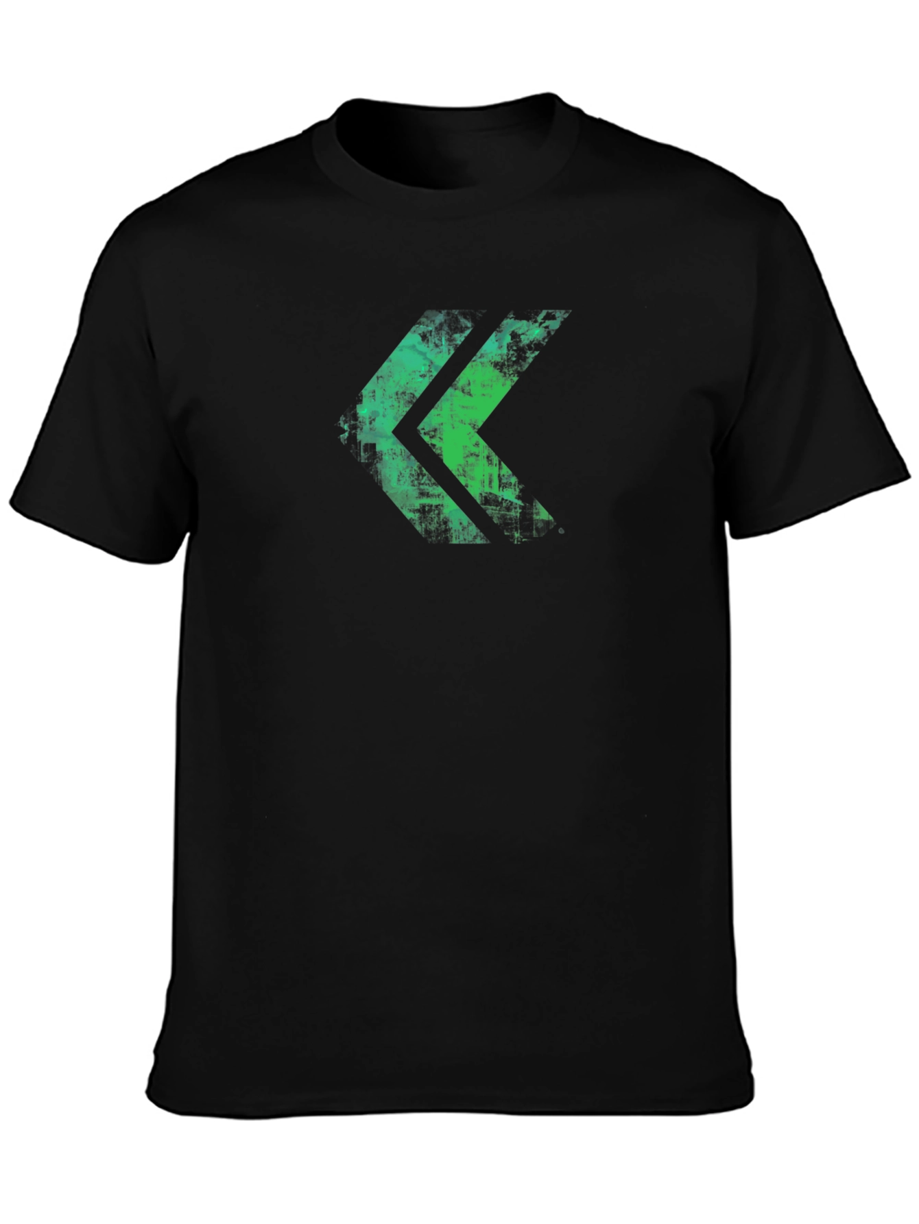 Distressed Green Chevron Graphic Black T-Shirt