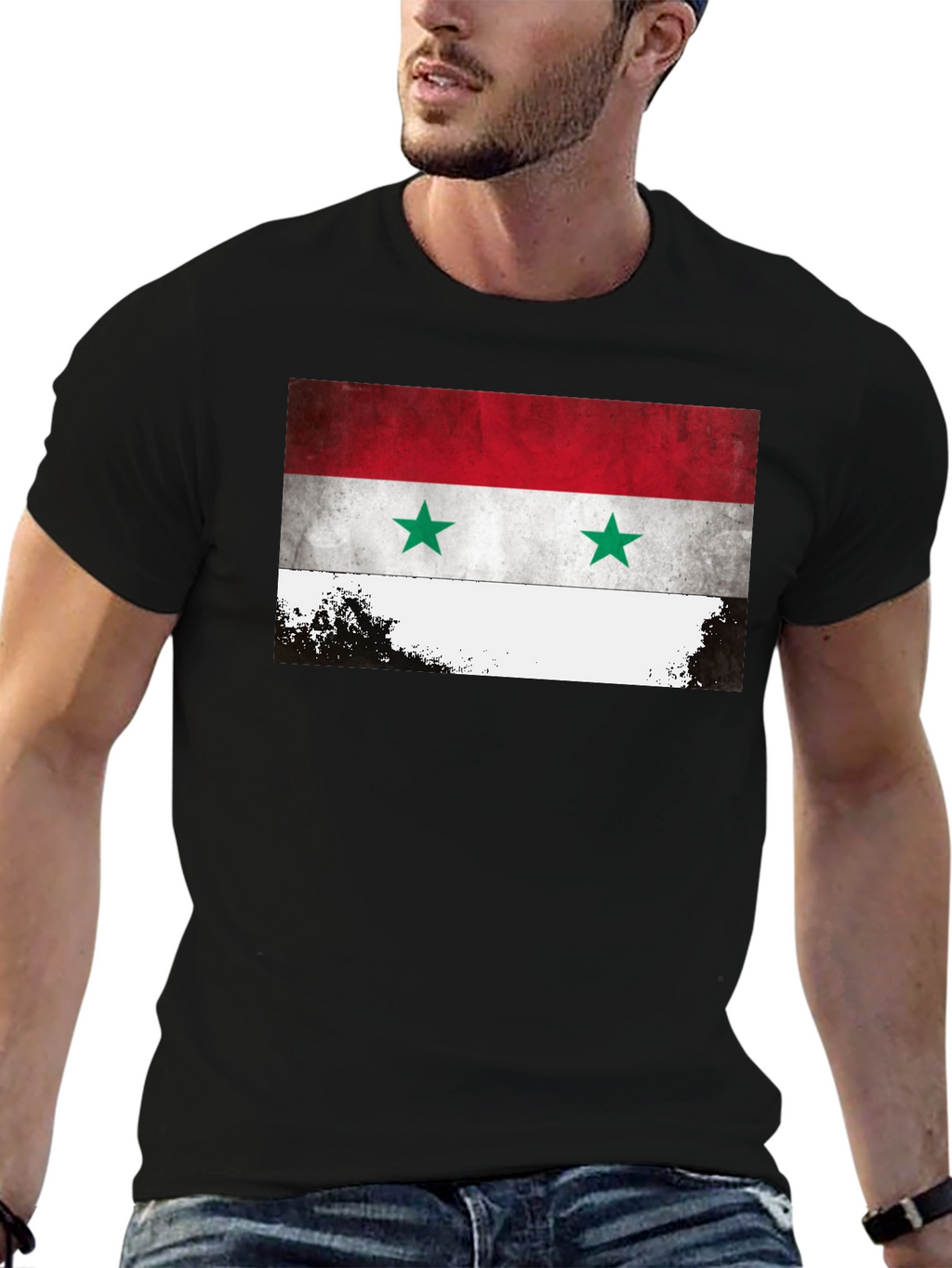 Syria Flag Graphic Tee - Black Crew Neck T-Shirt