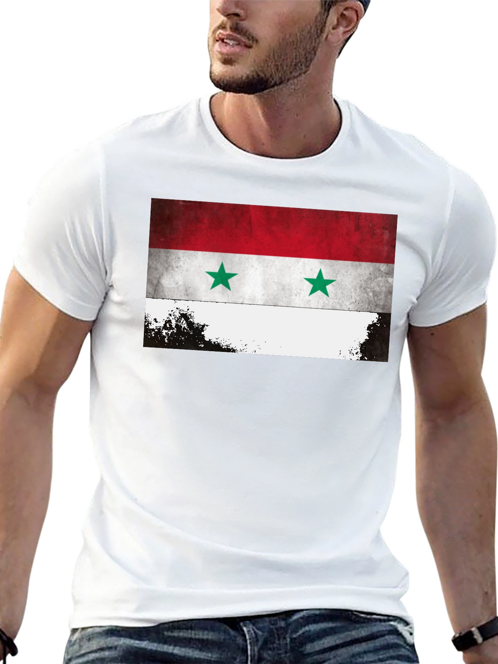 Syria Flag Graphic Tee - Black Crew Neck T-Shirt