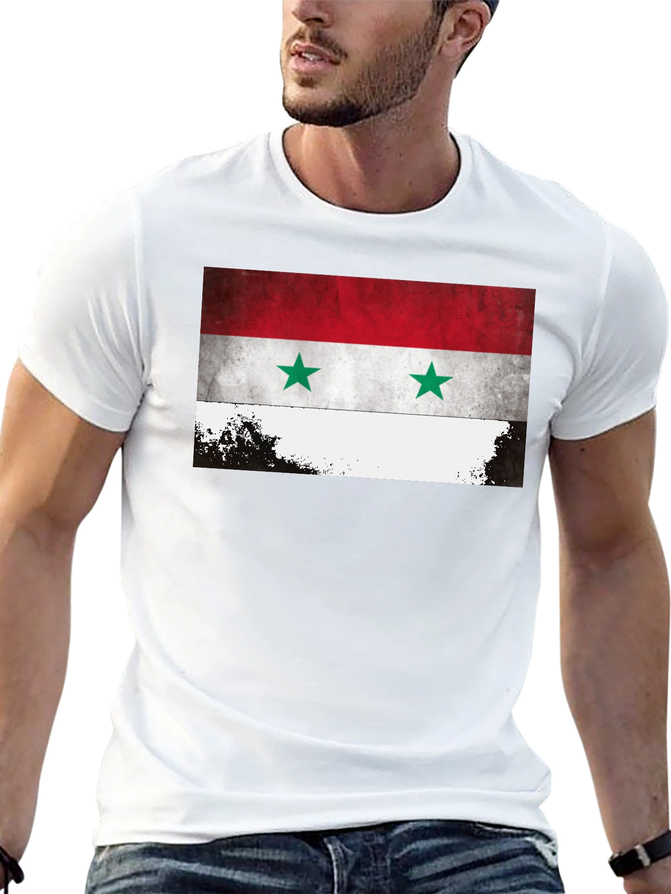 Syria Flag Graphic Tee - Black Crew Neck T-Shirt