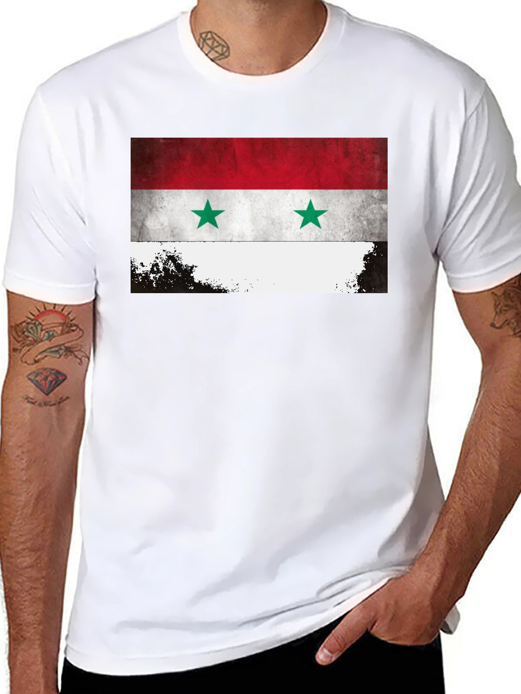 Syria Flag Graphic Tee - Black Crew Neck T-Shirt