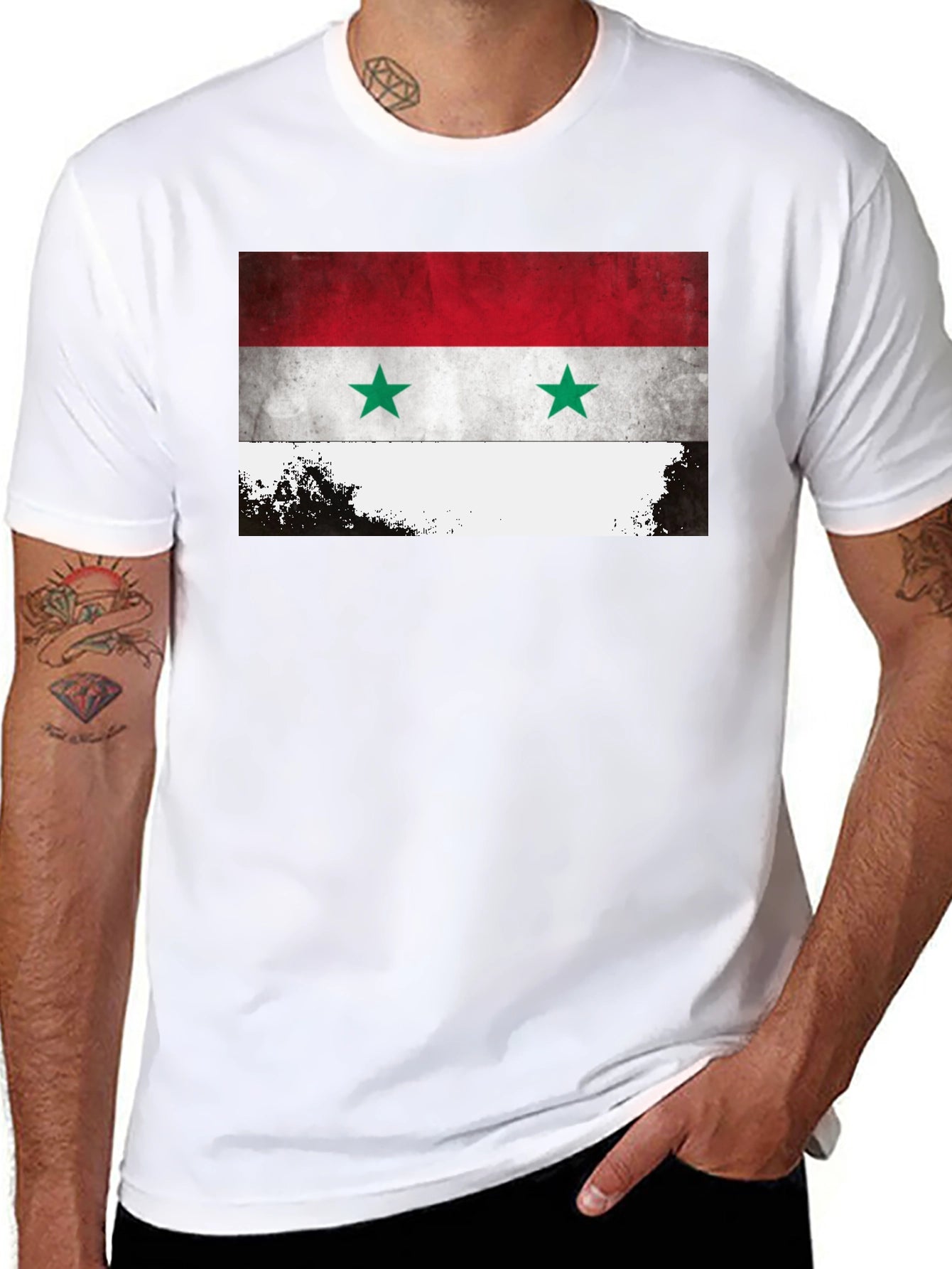 Syria Flag Graphic Tee - Black Crew Neck T-Shirt