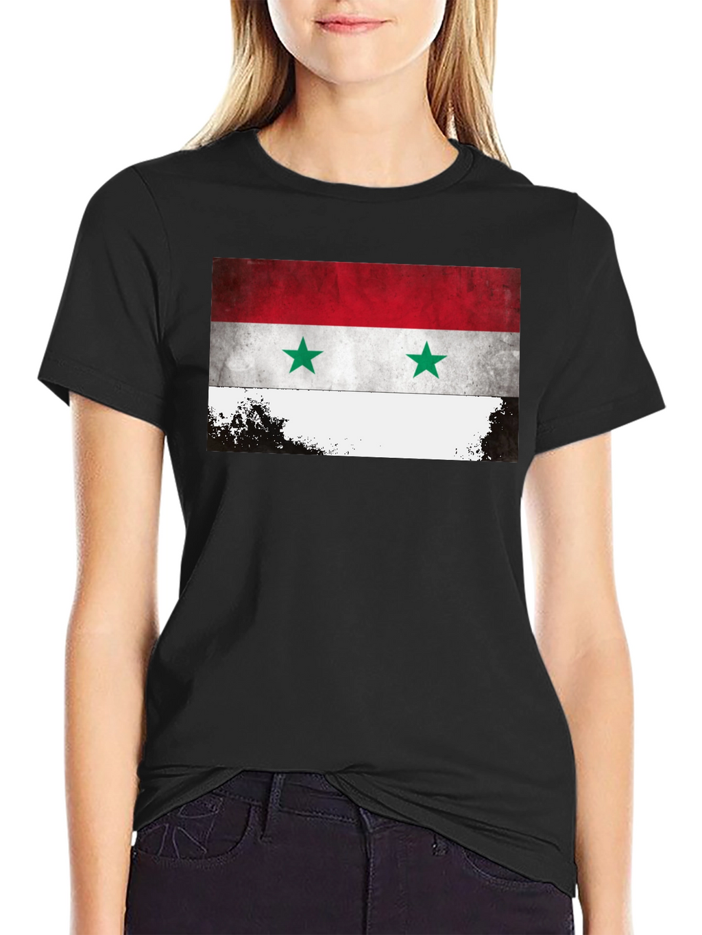 Syria Flag Graphic Tee - Black Crew Neck T-Shirt