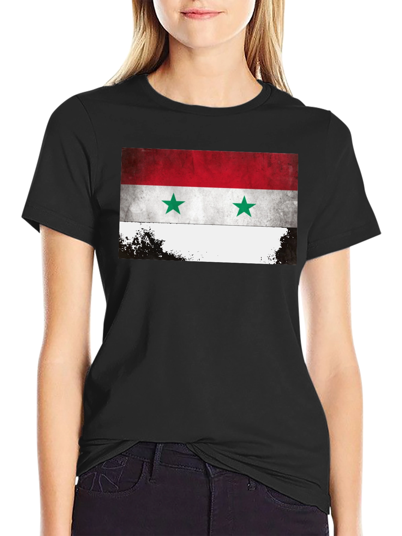 Syria Flag Graphic Tee - Black Crew Neck T-Shirt