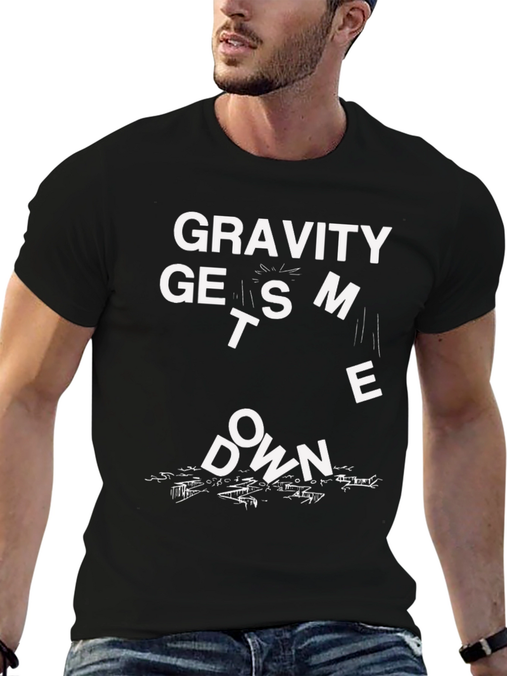 Gravity Gets Me Down Black T-Shirt Funny Graphic Tee