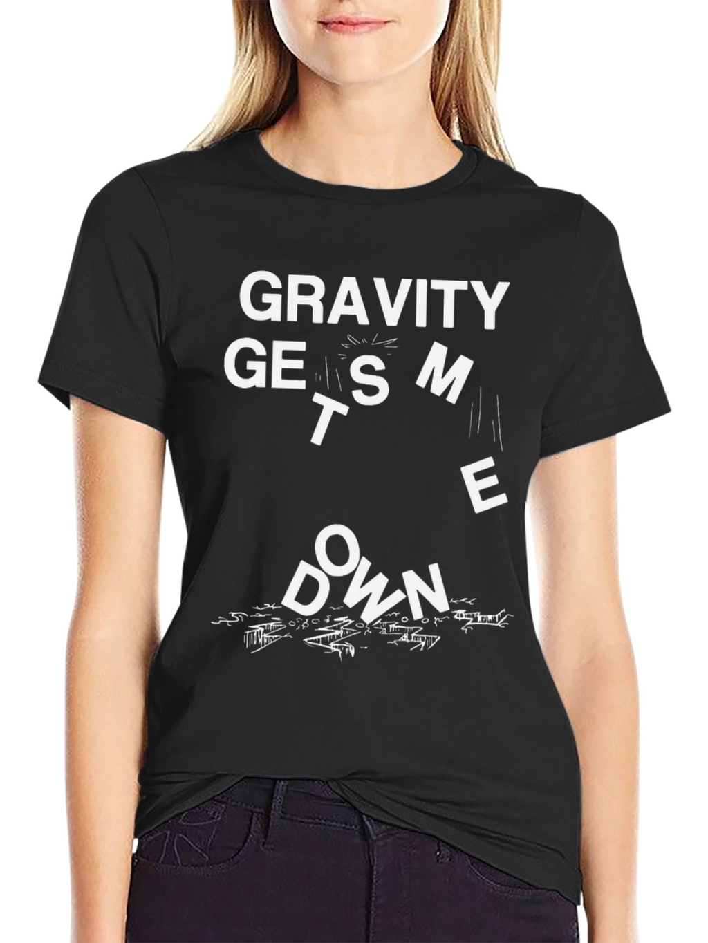 Gravity Gets Me Down Black T-Shirt Funny Graphic Tee